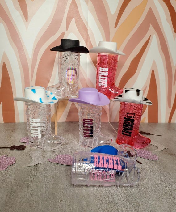 Custom Cowboy Boot Shot Glasses with Hats: Bachelorette Party Favors, Nash Bash