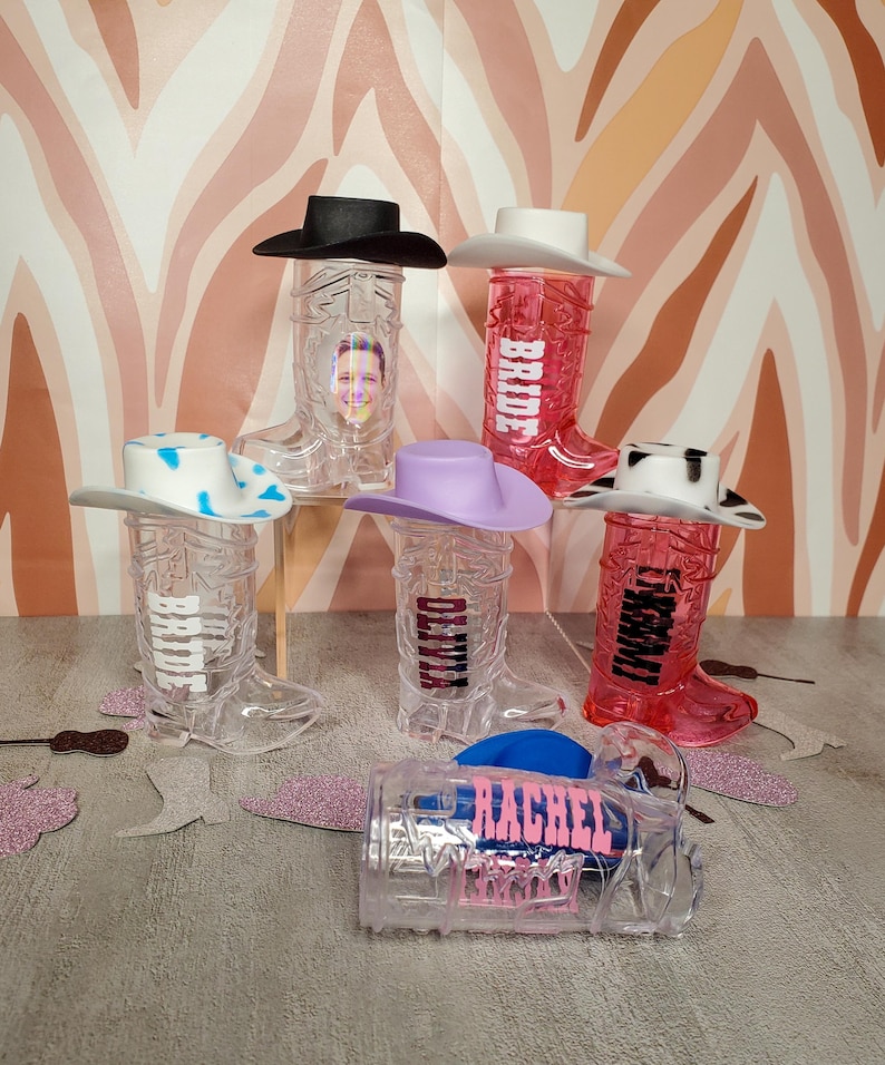 Customized Name Cowboy Boot Shot Glasses/ Cowgirl Boot Shot Glasses/ Bachelorette Party Favors/ Let's Go Girls/ Nash Bash Shot Glasses