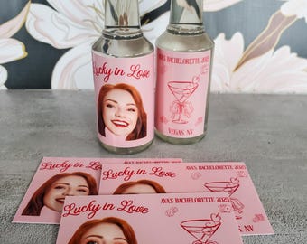Custom Mini Liquor Bottle Labels, Lucky in Love Bachelorette Favors
