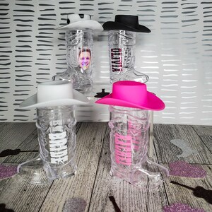 Personalized Cowboy Boot Shot Glasses with Mini Cowboy hats