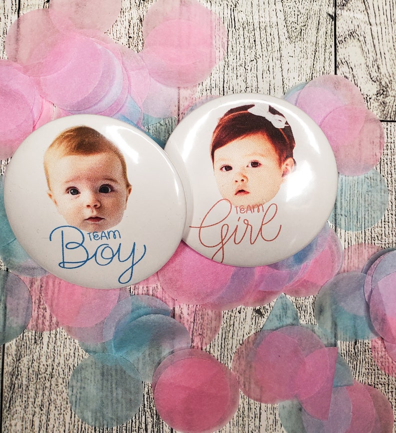 Custom Photo Gender Reveal Buttons: Team Boy, Team Girl Pins - Etsy
