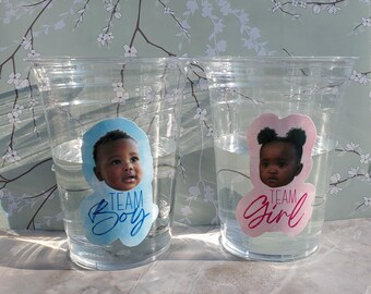 Custom Photo Gender Reveal Cups, Team Boy, Team Girl