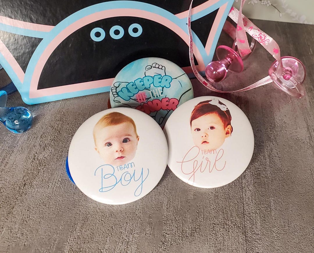 Custom Photo Gender Reveal Buttons: Team Boy, Team Girl Pins - Etsy