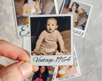 Vintage Custom Photo Birthday Stickers, Personalized Party Favors