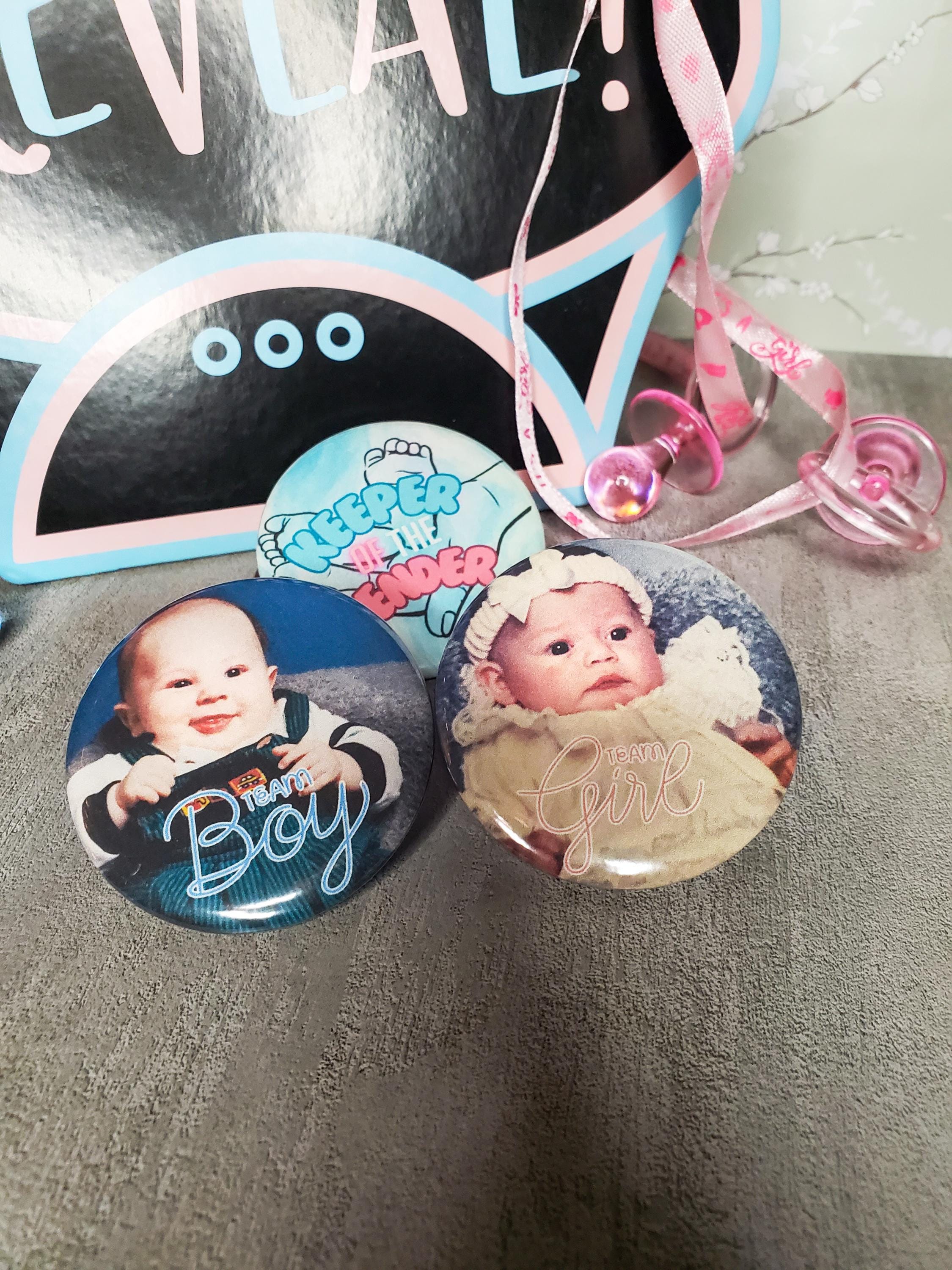 Custom Photo Gender Reveal Buttons: Team Boy and Team Girl Pins - Etsy