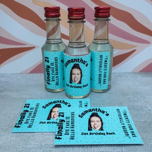 Custom 21st Birthday Mini Liquor Bottle Labels with Photo, Party Favors