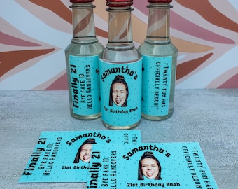 Custom 21st Birthday Mini Liquor Bottle Labels with Photo, Party Favors
