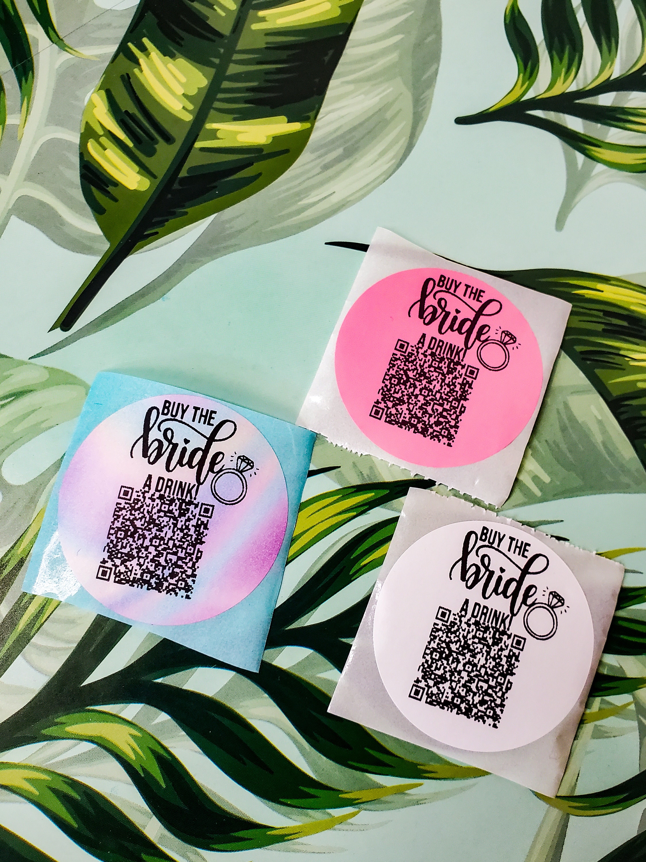 Buy The Bride A Drink Sticker/ Bride Stickers/ Bachelorette Party Drink Stickers/ QR Code Stickers/ Buy The Bride/ Bach Party Favors