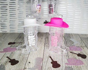 Customized Cowboy Boot Shot Glass with Mini Hat, Bachelorette Party Favor