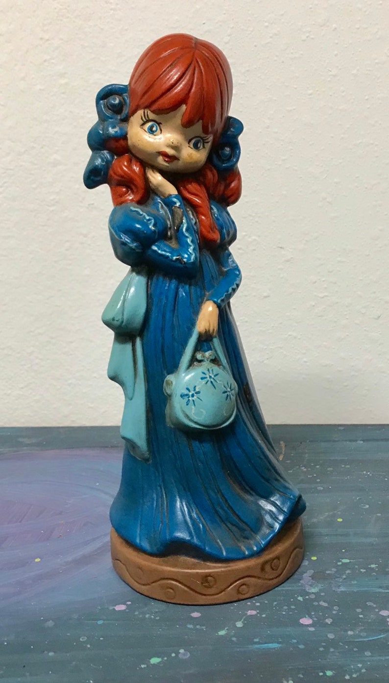 Vintage 1973 Chalk Ware Doll Blue Dress