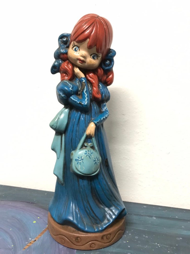 Vintage 1973 Chalk Ware Doll Blue Dress