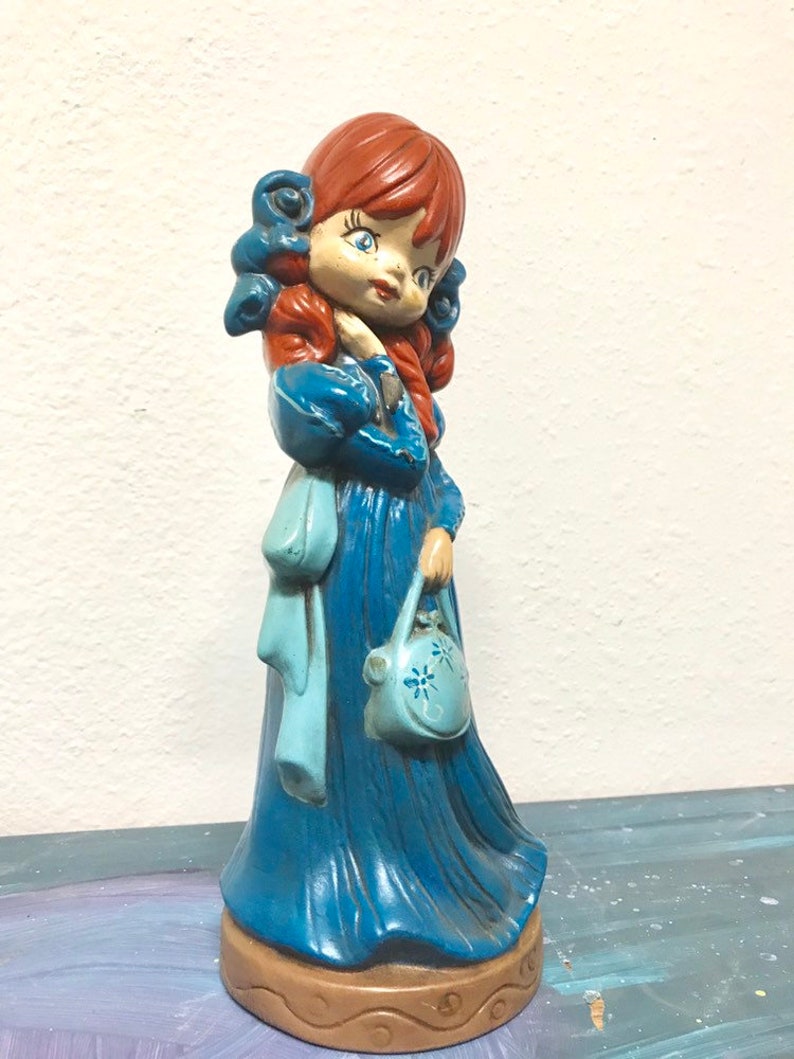 Vintage 1973 Chalk Ware Doll Blue Dress