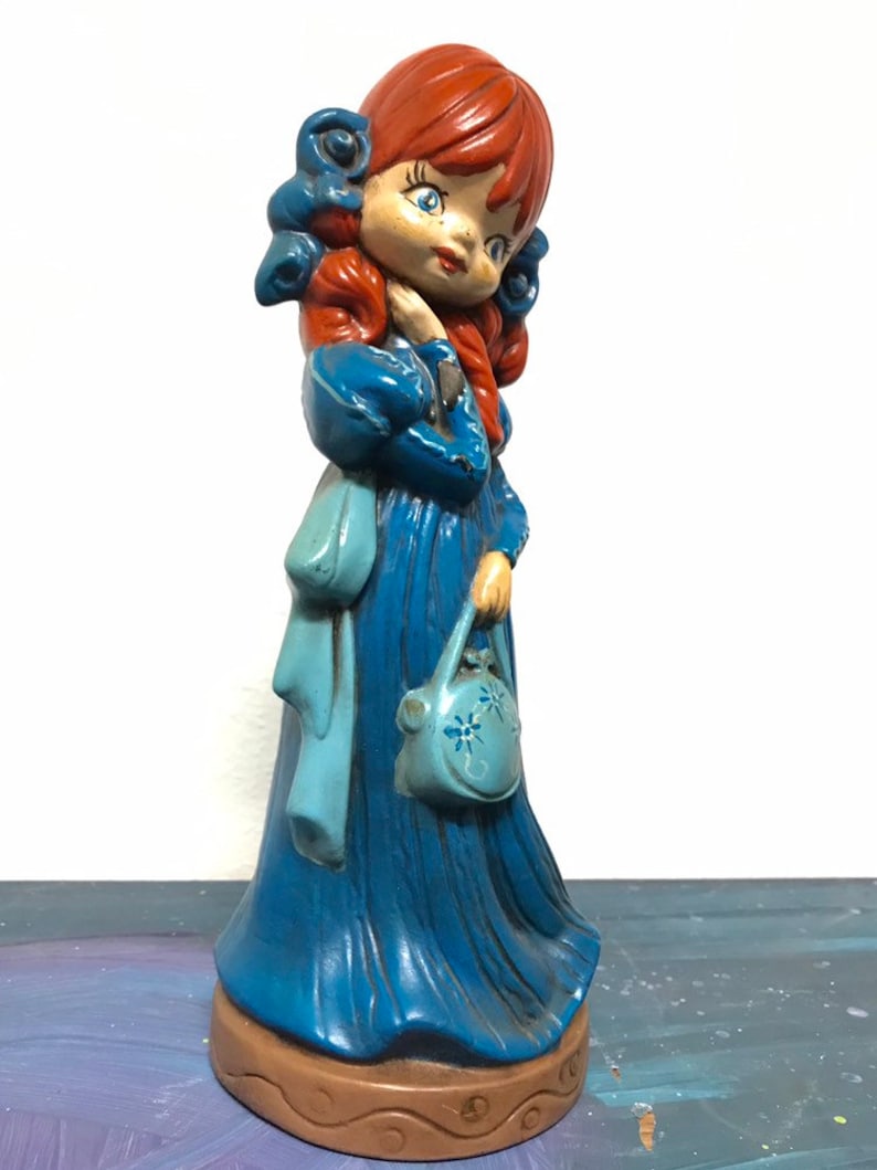 Vintage 1973 Chalk Ware Doll Blue Dress
