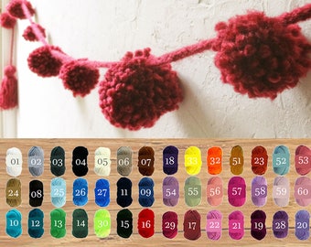 Pom pom Garland in 46 colors yarn / Boho custom garland / Home Wedding Party Decor / Bulky wall hanging / Red cyclamen - 11.5ft / 3,5 m