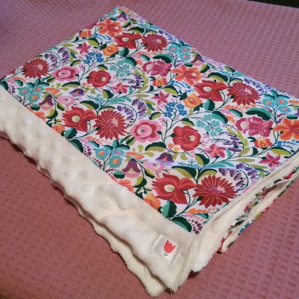 HUNGARIANA - Minky Kids' or Baby Blanket- Adult Throw - Broderie traditionnelle hongroise ethnique kalocsa