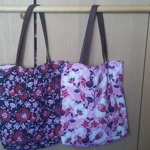 Hungarian Folk floral Shopping bag - handle with vegan leather -washable