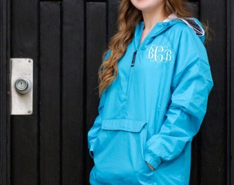 Marine Blue Monogrammed Personalized Half Zip Rain Jacket Pullover by Charles River Apparel