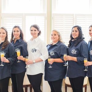 Set of 4 Monogrammed Bridesmaid Button Down Shirts, Bridal Party Shirts, Getting Ready, Bachelorette Party,  Embroidered Oversized Oxford