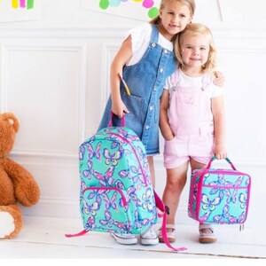 Personalized Girls Backpack and Lunch Box Set, Personalized Full Size Butterfly Backpack and Lunch Box, Monogrammed Girls Backpack Lunch Box