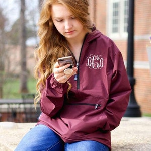 Adult Maroon Lightweight Pack-N-Go Rain Jacket Monogrammed Personalized Half Zip Pullover by Charles River Apparel