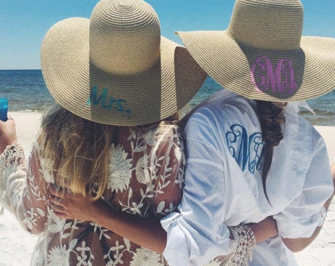 Personalized Floppy Beach Hat,Monogrammed Beach Hats,Embroidered Floppy Hat, Bachelorette Party Hat, Personalized Straw Hat,Bride Bridesmaid