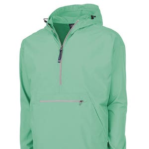 Mint Green Lightweight Pack-N-Go Rain Jacket Monogrammed Personalized Half Zip Pullover by Charles River Apparel