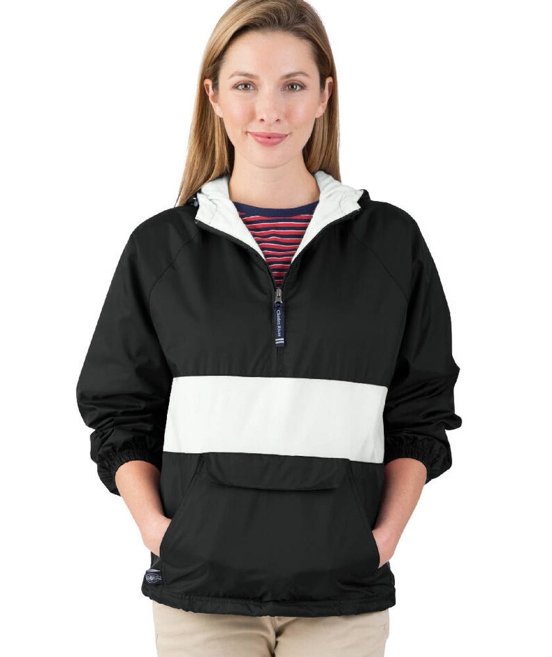 Monogrammed Black and White Striped Lined Half Zip Rain Jacket Etsy