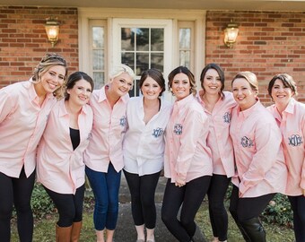 Set of 12 Monogrammed Bridesmaid Button Down Shirts, Bridal Party, Getting Ready Shirts, Bachelorette Party, Embroidered Oversized Oxford