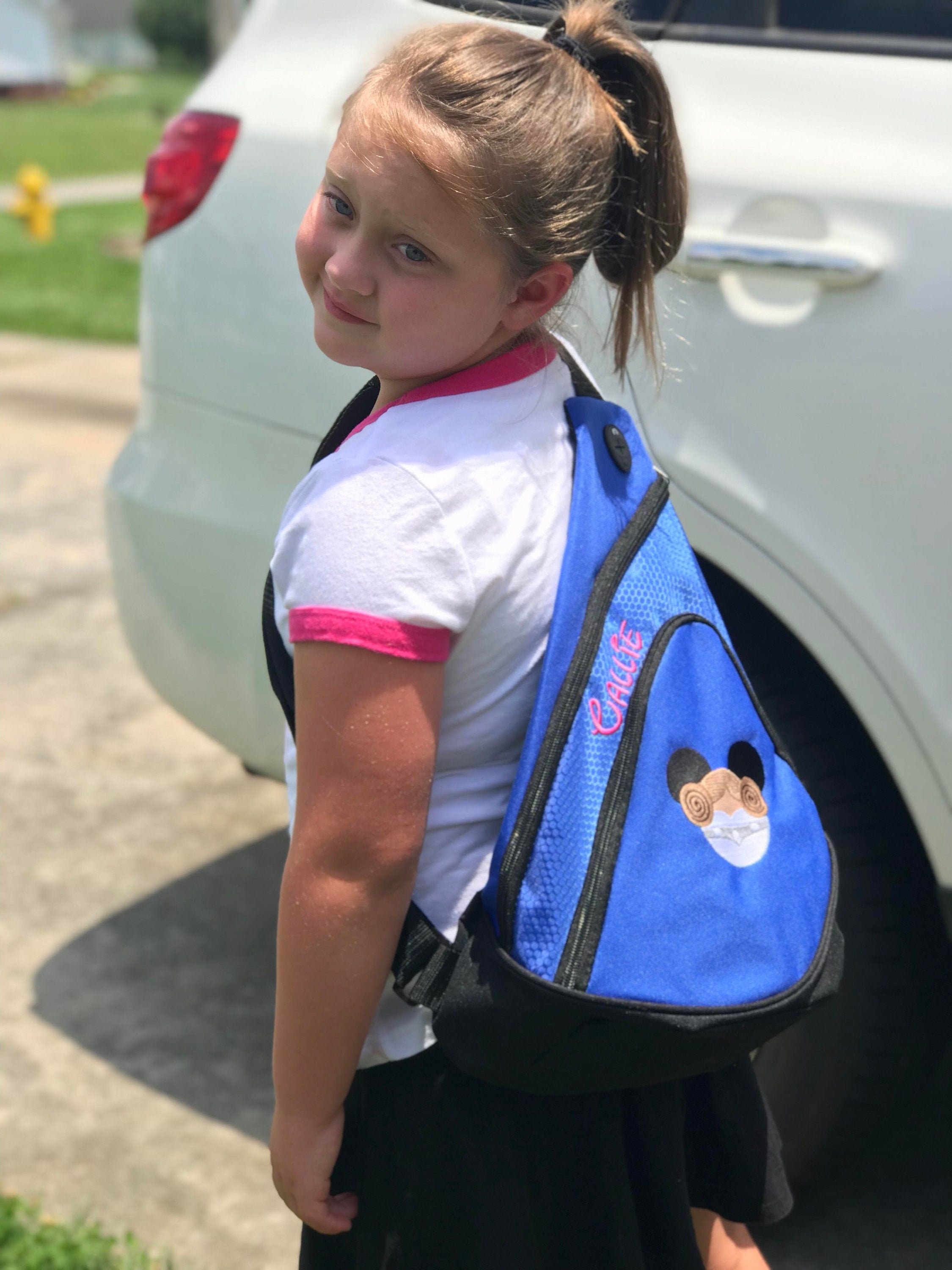 Princess Leia Sling Backpack,Personalized Star Wars Backpack, Personalized Disney Trip Kids Bag, Star Wars Princess Leia Mickey Sling Bag
