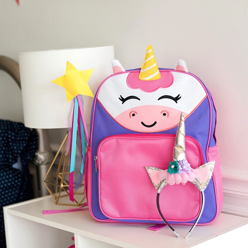 Embroidered Pink Toddler Unicorn Backpack Monogrammed Girls Preschool Unicorn Backpack,Monogrammed Pre K Pink Purple Backpack and Lunch Bag