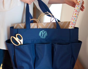 Monogrammed Carry All Bag, Embroidered Personalized Essential Tote Bag, Monogrammed Teacher Bag, Organizing Tote