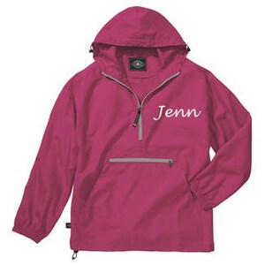 Hot Pink Lightweight Pack-N-Go Rain Jacket Monogrammed Personalized Half Zip Pullover by Charles River Apparel
