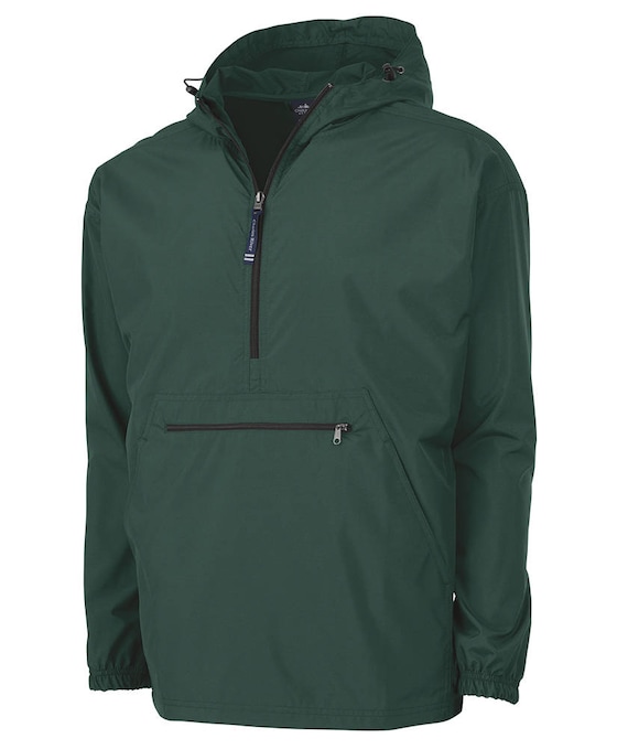 Forest Green Lightweight Pack n go Rain Jacket Monogrammed Personalized Half Zip Pullover by Charles River Apparel Etsy