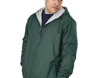 Mens Forest Green Monogrammed Personalized Full Zip Performer Rain Jacket by Charles River Apparel