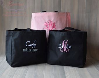 Set of 7 Personalized Bridesmaid Tote Bags, Bridal Party Tote Bags, Mother's Day Tote, Carry On Totes