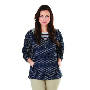 Navy and White Lightweight Womens Anorak Rain Jacket,Monogrammed Personalized Half Zip Polka Dot Pullover by Charles River Apparel