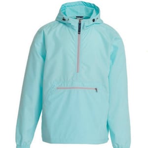 Aqua Lightweight Pack-N-Go Rain Jacket Monogrammed Personalized Half Zip Pullover by Charles River Apparel