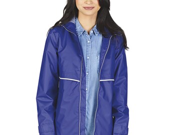 blue rain jacket