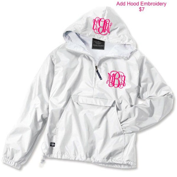 White Monogrammed Personalized Half Zip Rain Jacket Pullover by Charles River Apparel