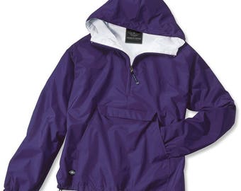 Purple Monogrammed Personalized Half Zip Rain Jacket Pullover by Charles River Apparel