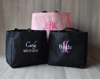 Set of 8 Personalized Bridesmaid Tote Bags, Bridal Party Tote Bag, Mother's Day Purse, Customized Tote, Embroidered Monogram Bag, White