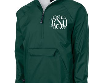 Youth Forest Green Monogrammed Personalized Half Zip Rain Jacket Pullover by Charles River Apparel