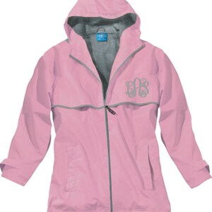Light Pink Ladies New Englander Rain Jacket Monogrammed Personalized Full Zip by Charles River Apparel