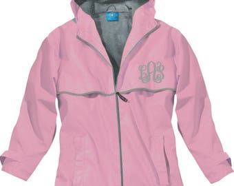 Light Pink Ladies New Englander Rain Jacket Monogrammed Personalized Full Zip by Charles River Apparel