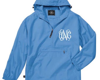 Columbia Blue Lightweight Pack-N-Go Rain Jacket Monogrammed Personalized Half Zip Pullover by Charles River Apparel