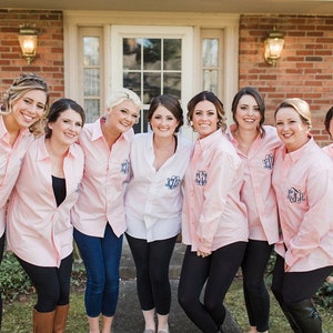 Set of 3 Monogrammed Bridesmaid Button Down Shirts, Embroidered Bridal Party Shirt, Getting Ready Shirt, Bachelorette Party Shirt Oversized