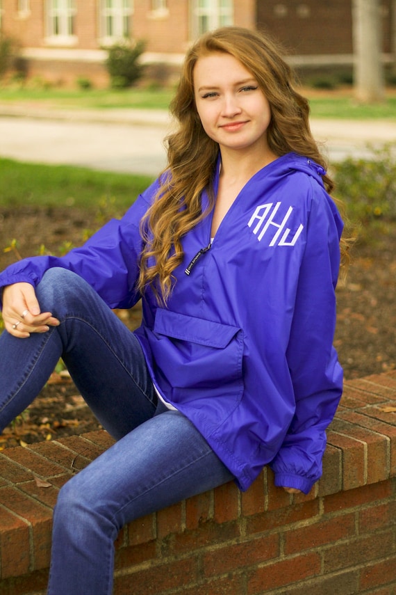 Monogrammed Embroidered Football Circle Charles River Rain Jacket