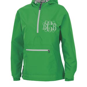 Kelly Green Monogrammed Lightweight Womens Chatham Anorak Rain Jacket, Monogrammed Personalized Half Zip Pullover by Charles River Apparel