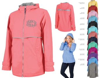 Monogrammed Rain Jacket - Ladies New Englander Rain Jacket Personalized Full Zip by Charles River Apparel with Free Shipping