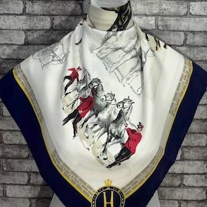 Gratis DHL Express authentieke Hermes "Les Haras Nationaux" zijden sjaal (34" x 35") H10321